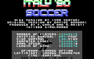 Italy '90 Soccer menü